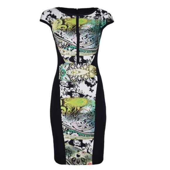 ETRO Milano Paisley Graphic Sheath Dress Mixed Media Slimming Bodycon Dress